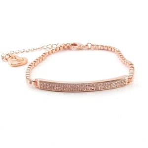 Crystal Pave Bracelet 18K Rose Gold Heart Chain